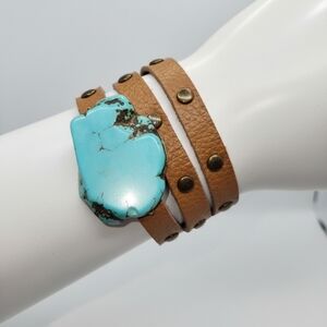 Howlite Brown Leather Wrap Bracelet